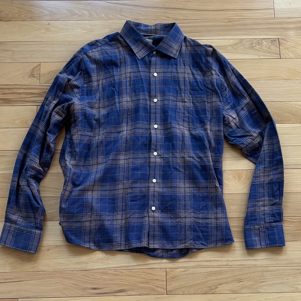 Peter Millar Navy and Brown Plaid Shirt